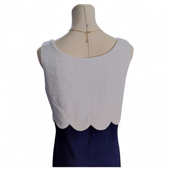 Sara Campbell Navy Blue & White Scallop Dress Womens Size Small - Picture 7 of 11